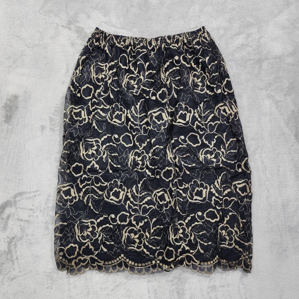 Vintage Clio Skirt Womens L Black Floral Lace Pencil Knee Length Lined Office